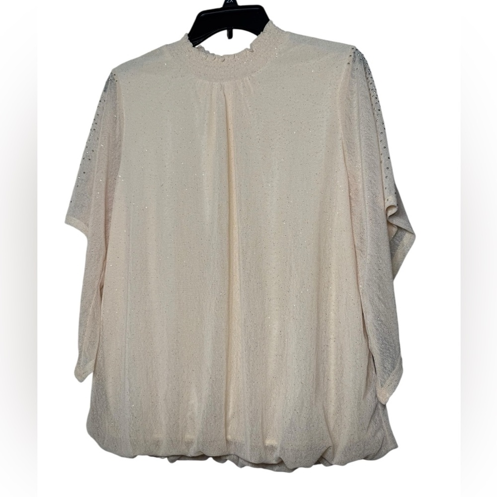 Ember Gold Sparkle Studded Champagne High Neck Blouse